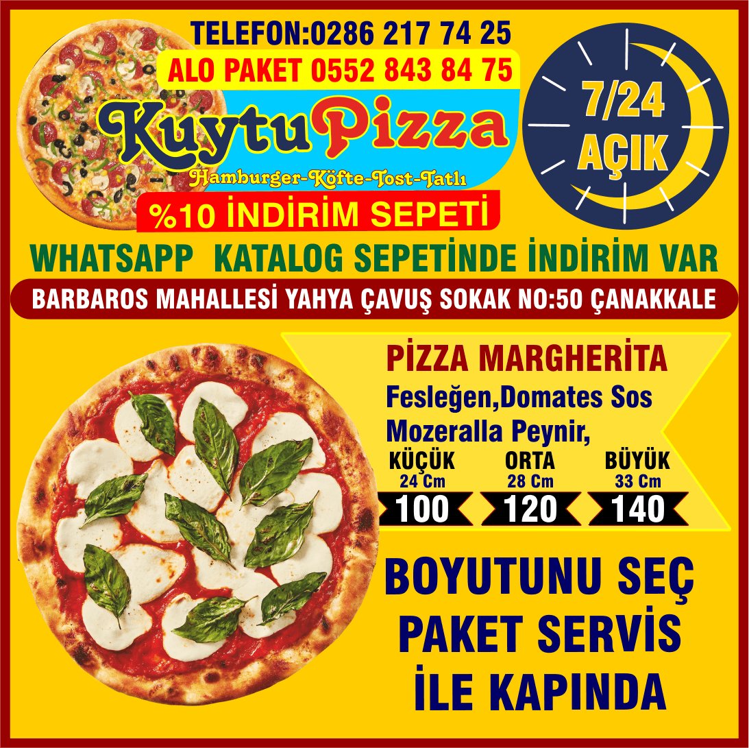 KUYTU PİZZA SİPARİŞ CAFE PAKET SERVİS SEPET FAST FOOD ÇANAKKALE