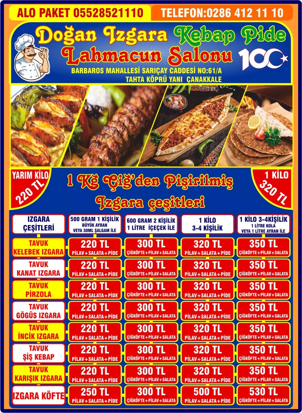 DOĞAN IZGARA KEBAP PİDE LAHMACUN KÜNEFE SALONU ÇANAKKALE