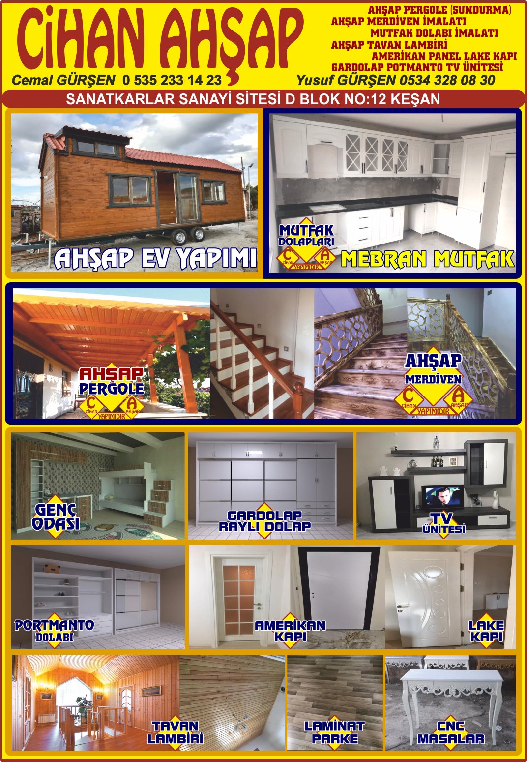 CİHAN AHŞAP EV TİNY HOUSE MOBİLYA İMALAT AHŞAP PERGOLE KEŞAN